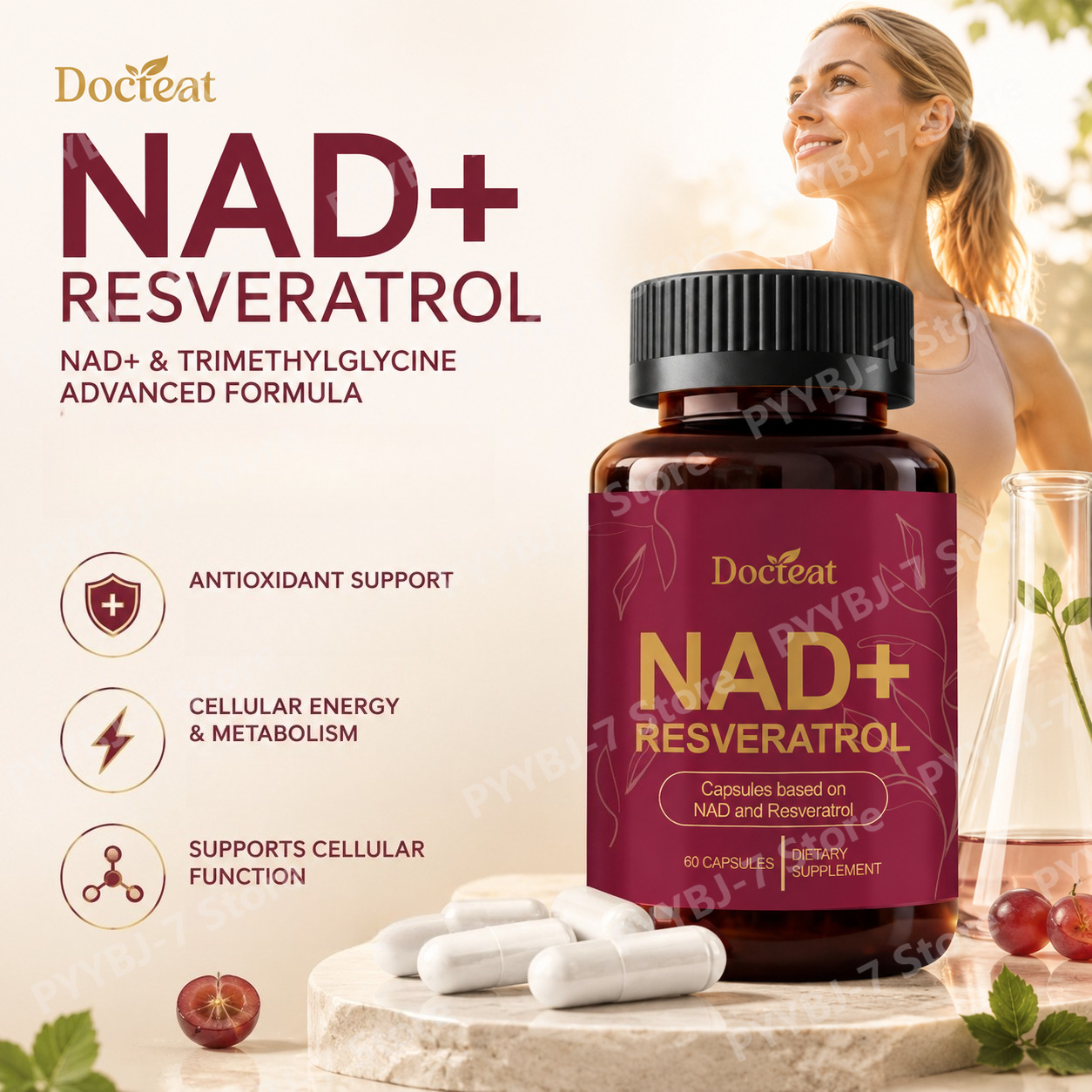 Wellness Quercetin - NAD+ Resveratrol Supplement 60 Capsules with
